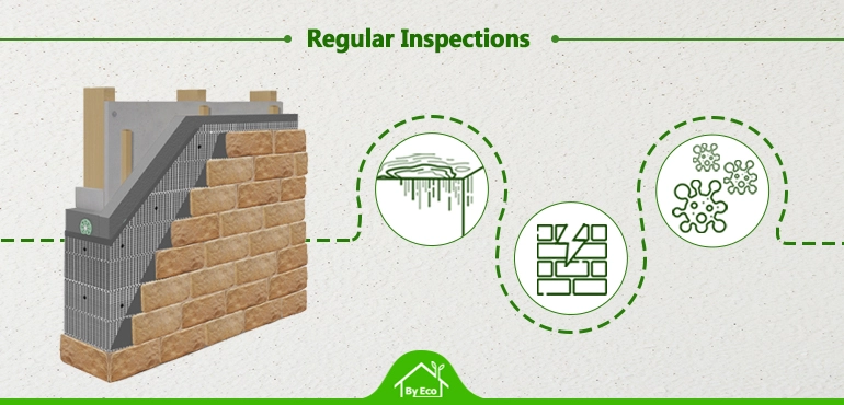 Illustration of regular inspections for maintaining external wall insulation