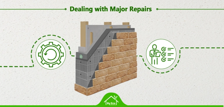 Illustration of dealing with major repairs for external wall insulation maintenance