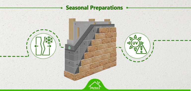 Comparison of external wall insulation preparation for different seasons in the UK